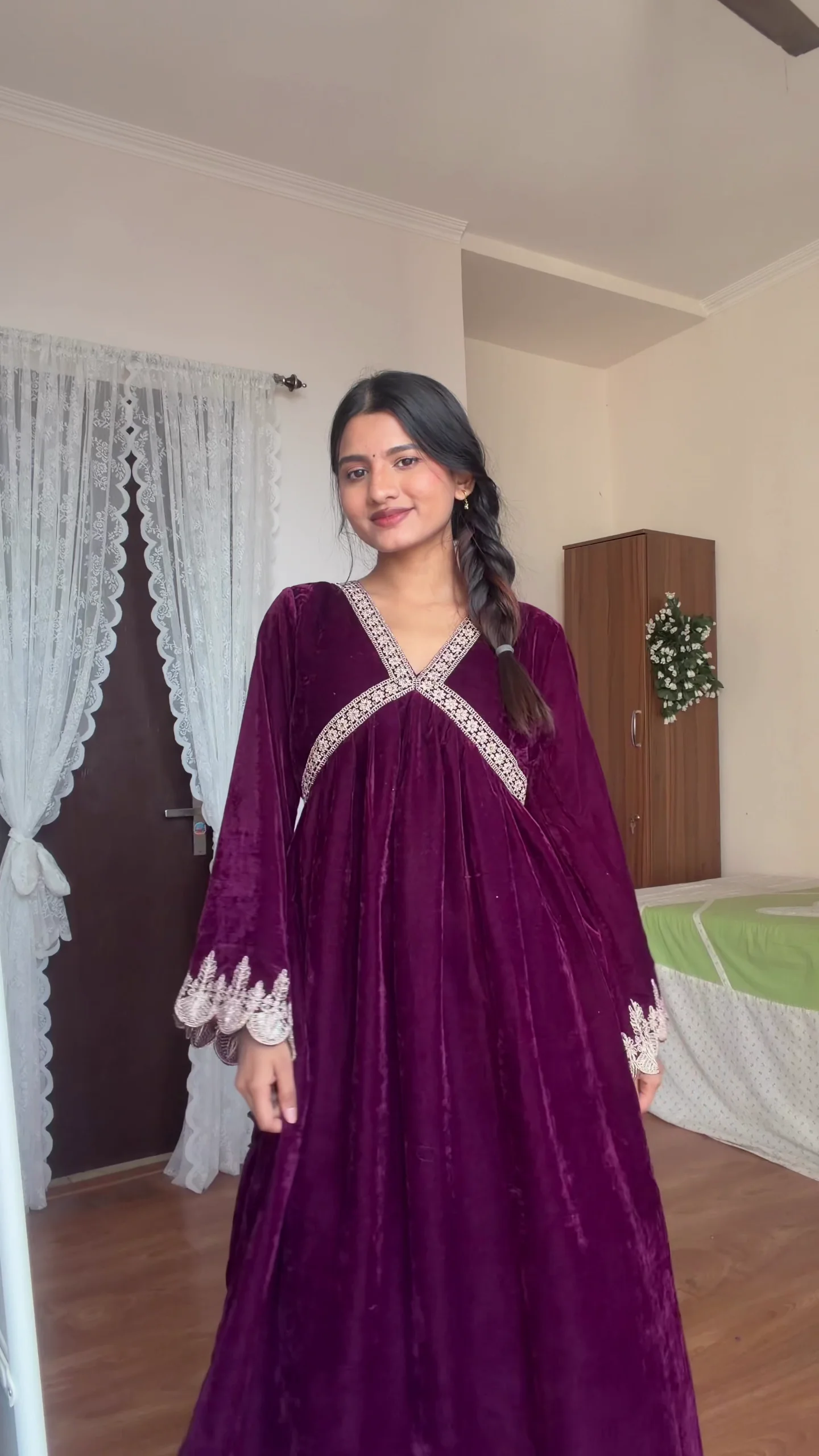 Velvet Plum Anarkali Dress