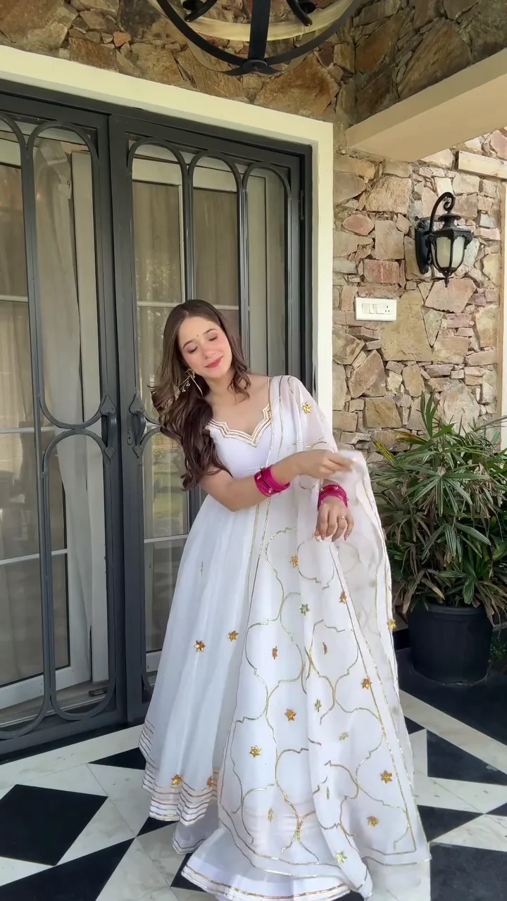Ivory White Flared Anarkali with Dupatta