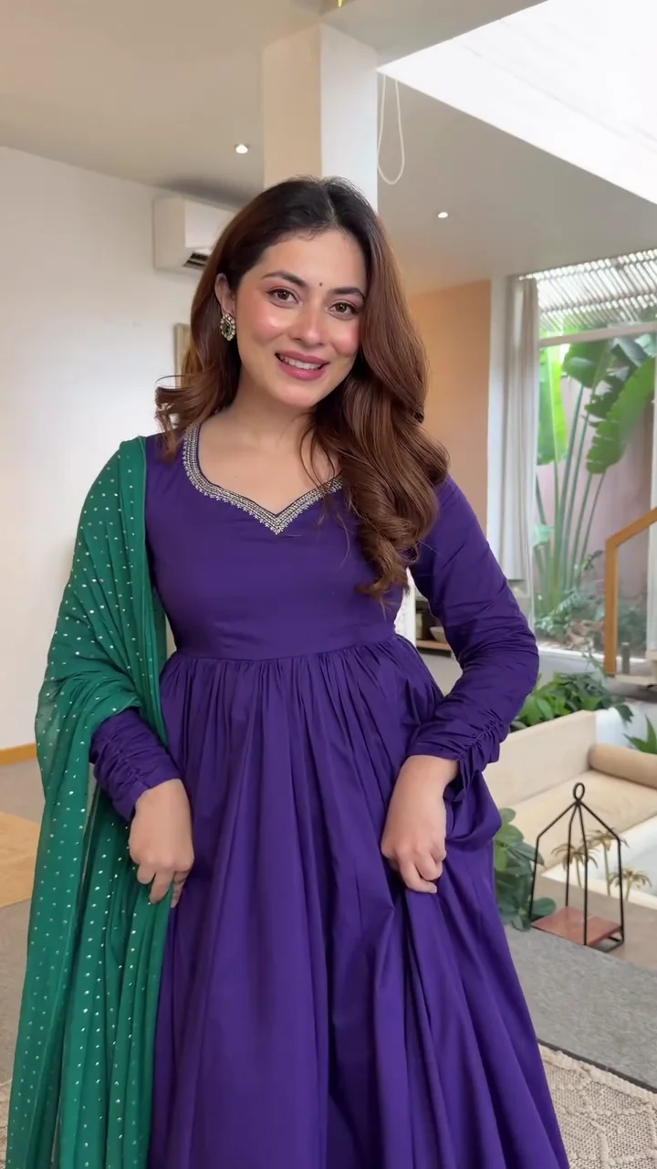 Deep Purple Anarkali Suit with Green Dupatta