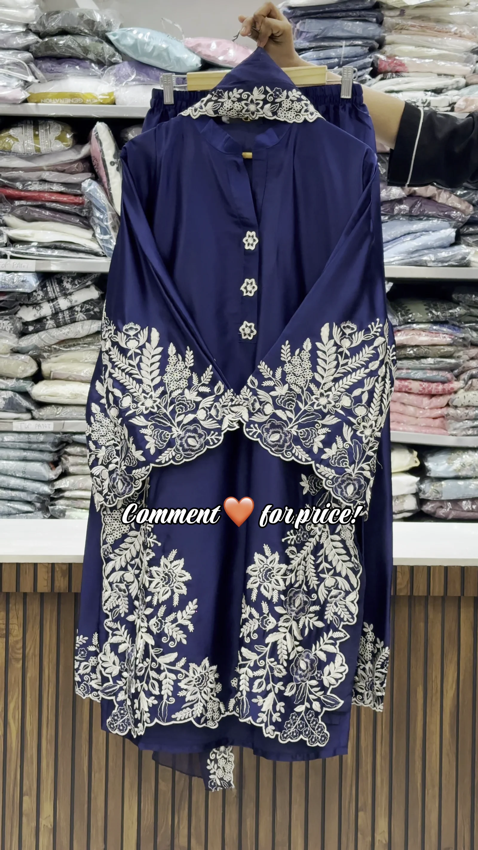 Navy Blue Kurta Set with White Thread Embroidery