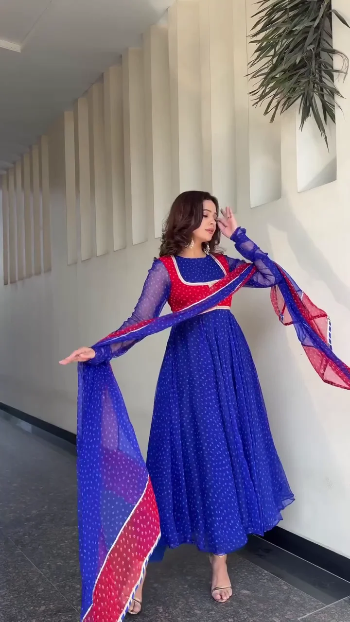 Blue and Red Traditional Anarkali Suit