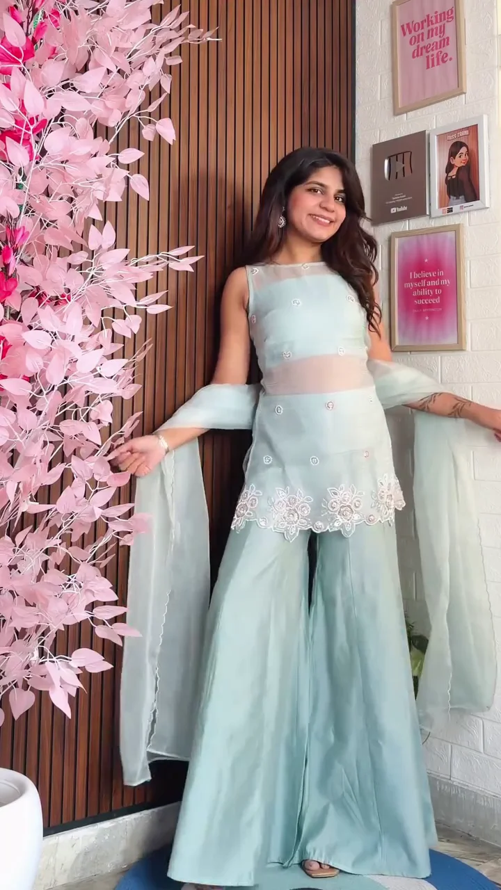 4. Dusty Rose Sharara Style Kurta Set