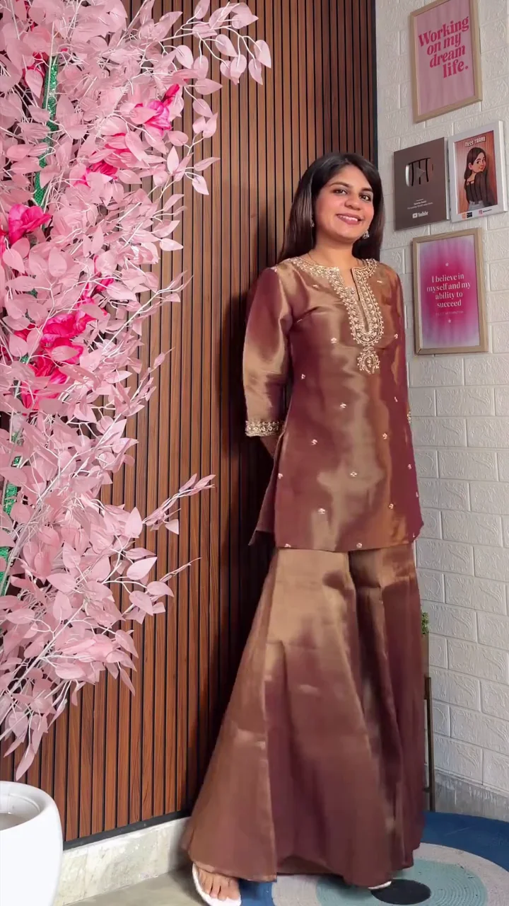 Brown Silk Kurta with Sharara Set