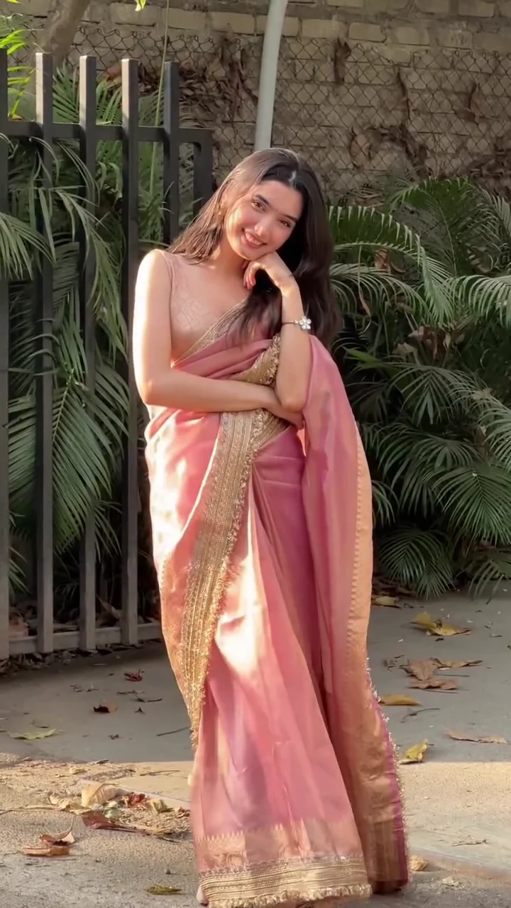 Blush Pink Saree with Rich Golden Zari Border