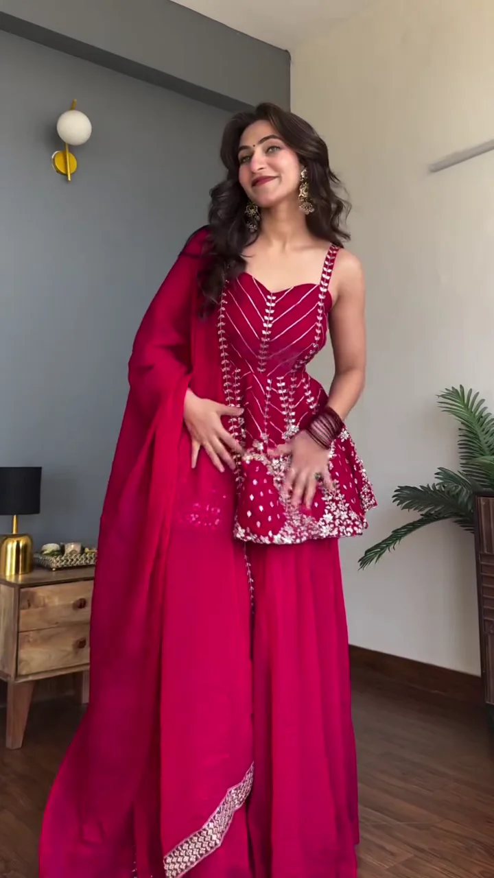 Red Embroidered Lehenga Set