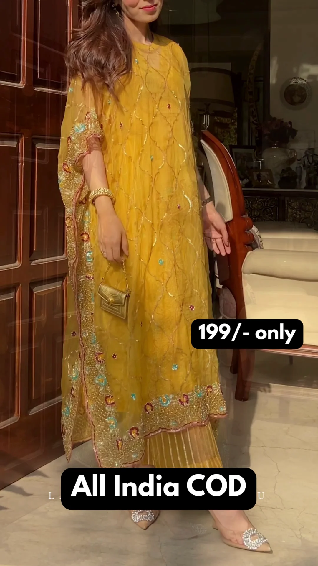 Mustard Festive Embroidered Suit with Dupatta