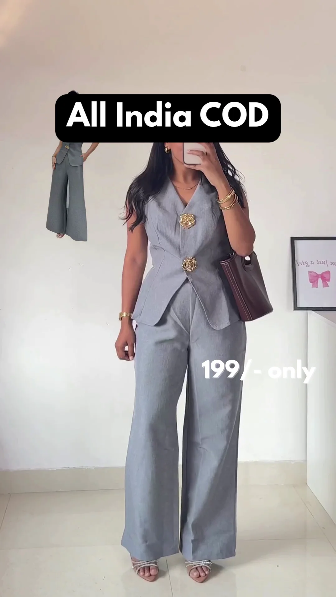 Elegant Grey Two-Piece Vest and Trouser Set for Women