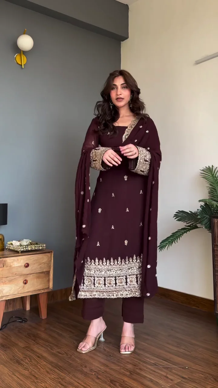 Royal Maroon Embroidered Kurta Set with Dupatta