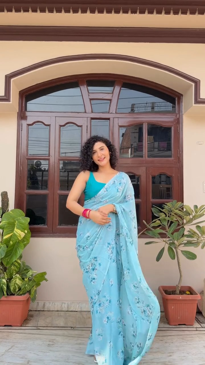 Blue floral saree
