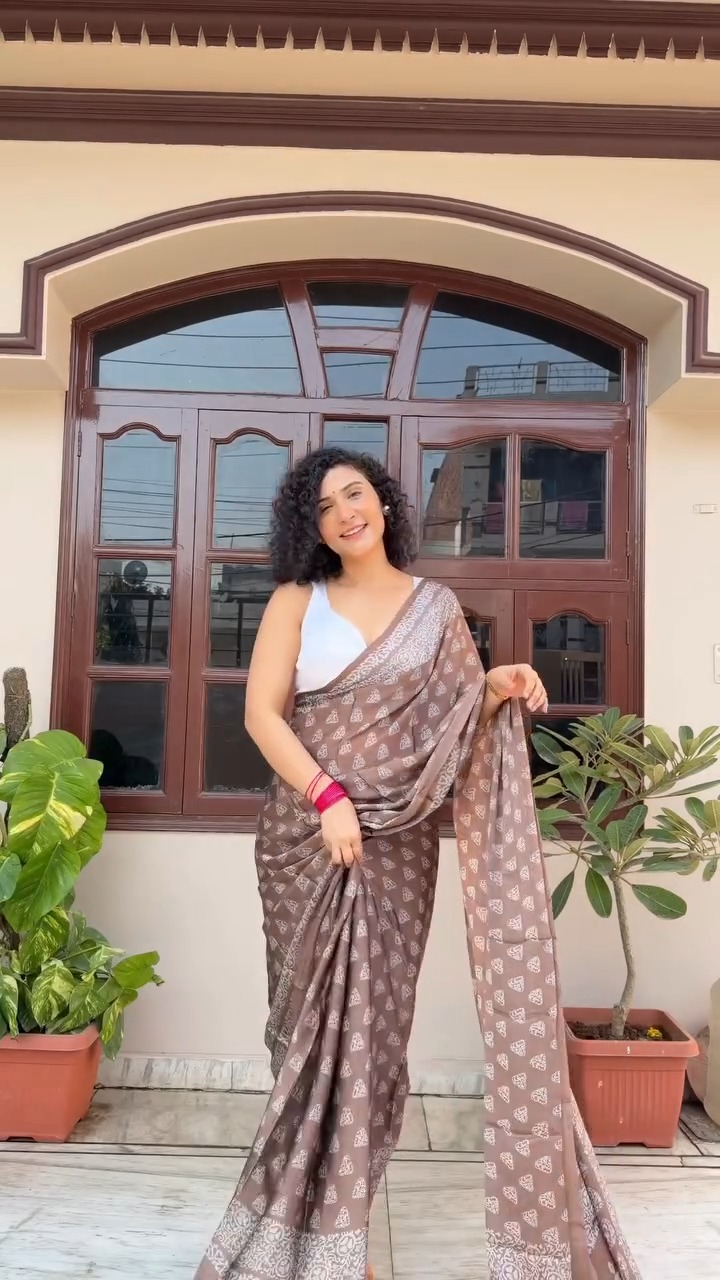 Brown printed saree