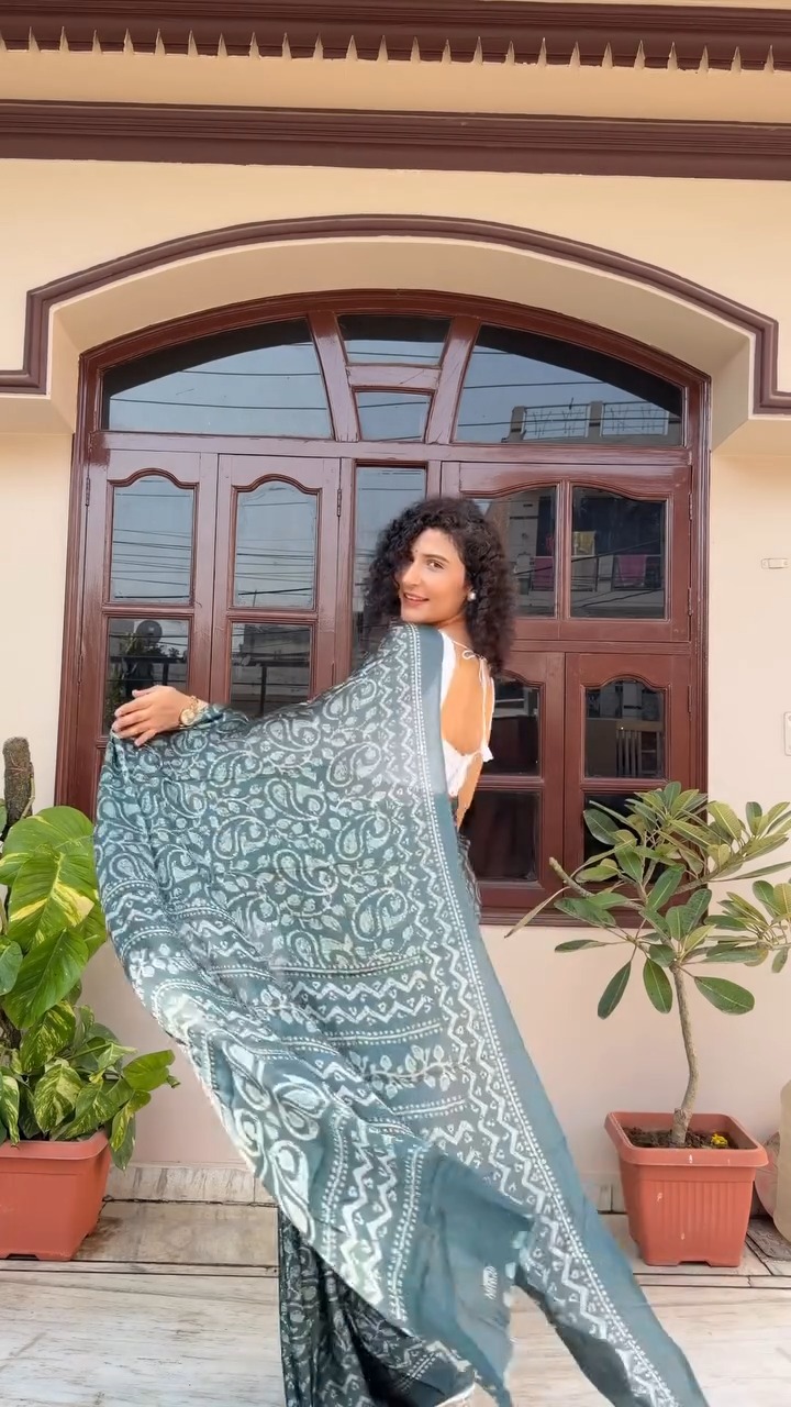 Green printed saree