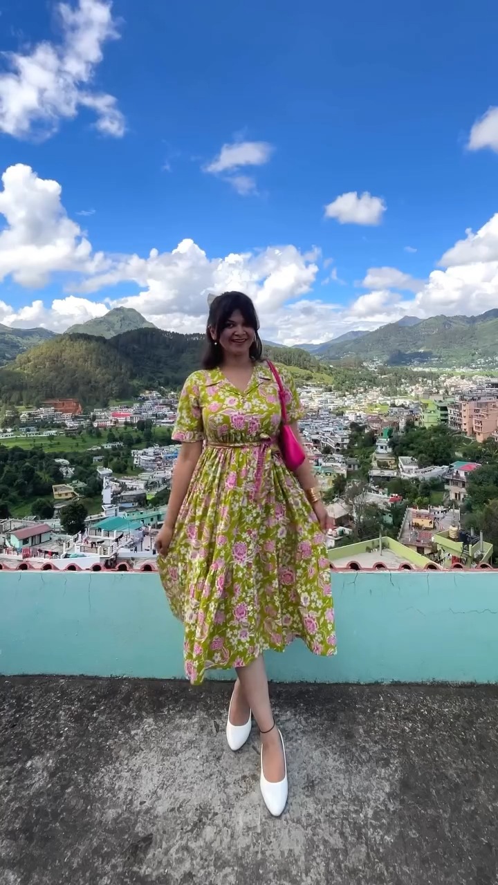 Green floral cotton midi dress