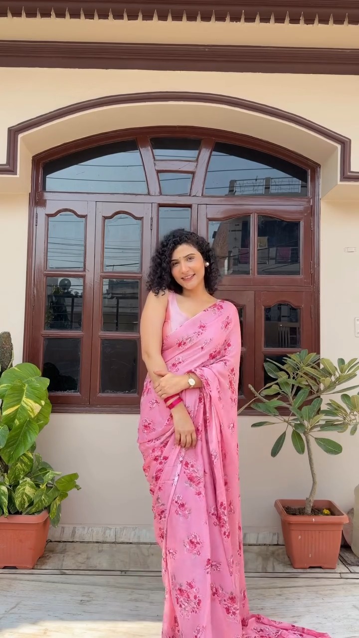 Pink floral saree