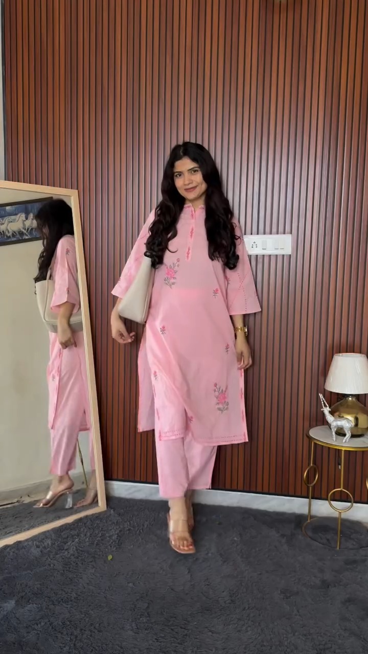 Soft pink floral kurta set