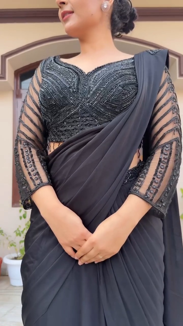 Elegant black evening saree